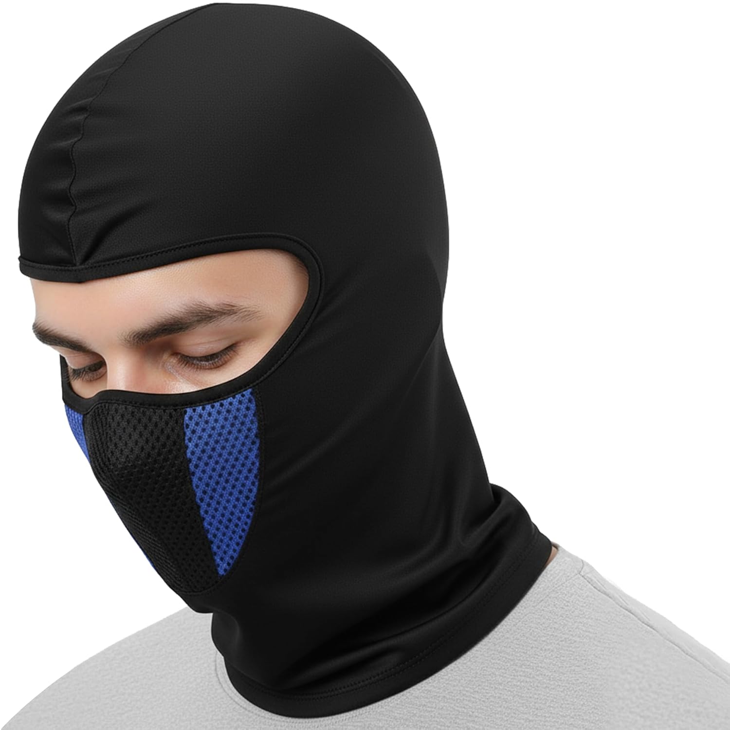 Allextreme Full Face Mask for Riders Anti-Pollution UV Sun Protection Cotton Balaclava Helmet Liner with Air Filter for Men & Women Biker Hiking Cycling Protective Bike Riding Gear (Black & Blue)