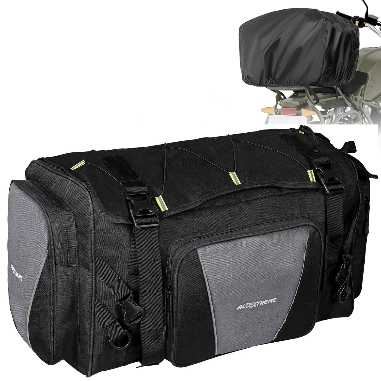Allextreme 65Ltr Bike Tail Bag Lightweight Multi-Pocket Universal Storage with Mounting System YKK Zippers & Removable Strap Travel Saddle-Bag for Biker All Motorcycles and Bikes (Pack of 1, Black)