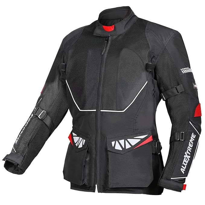 Allextreme RALLY Unisex Motorcycle Riding Jacket Polyester and Mesh Fabric with Back Elbow Shoulder CE Level 2 Certified Armour Chest Protection for Bikers (S, Black)