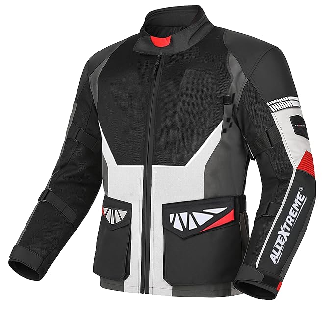 Allextreme RALLY Unisex Motorcycle Riding Jacket Polyester and Mesh Fabric with Back Elbow Shoulder CE Level 2 Certified Armour Chest Protection for Bikers (3XL, Grey)