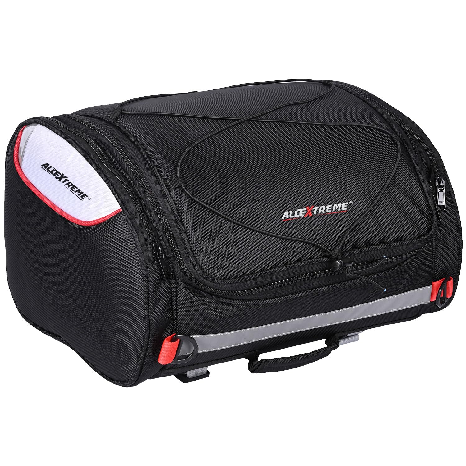 Allextreme 35L Motorcycle Tail Bag Lightweight Multi-Pocket Biker Storage with 4 Point Mounting System YKK Pullers Zippers & Removable Strap for All Motorcycles (Black, Pack of 1)