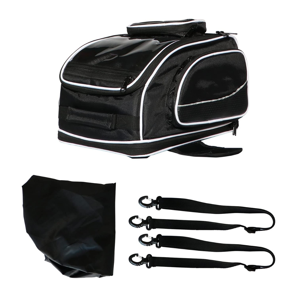Allextreme EXFTB06 Magnetic Fuel Tank Bag with Night Reflectors & Rain Cover Multi-Pocket Storage Compartments Universal Fit Accessory for All Motorcycles Bike (Black)