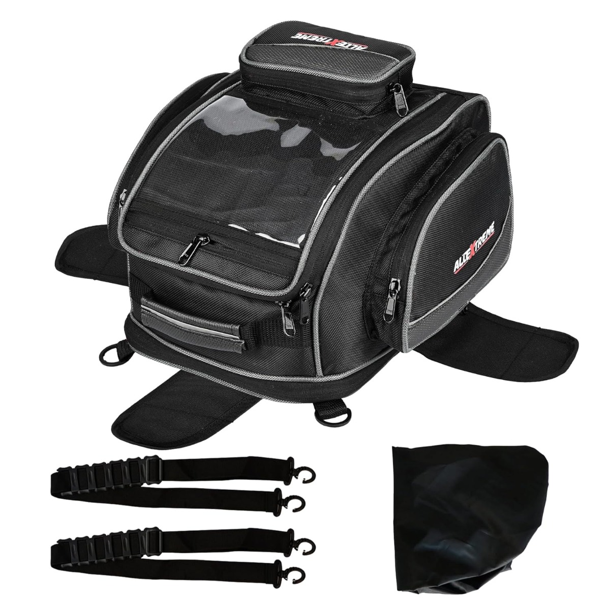 Allextreme EXFTB08 Magnetic Tank Bag for Bike Universal Fit Motorcycle Storage with Rain Cover, Strong Magnets & Multi-Compartment Design Travel Riding Gear for Touring & Long Trips (23L, Black)