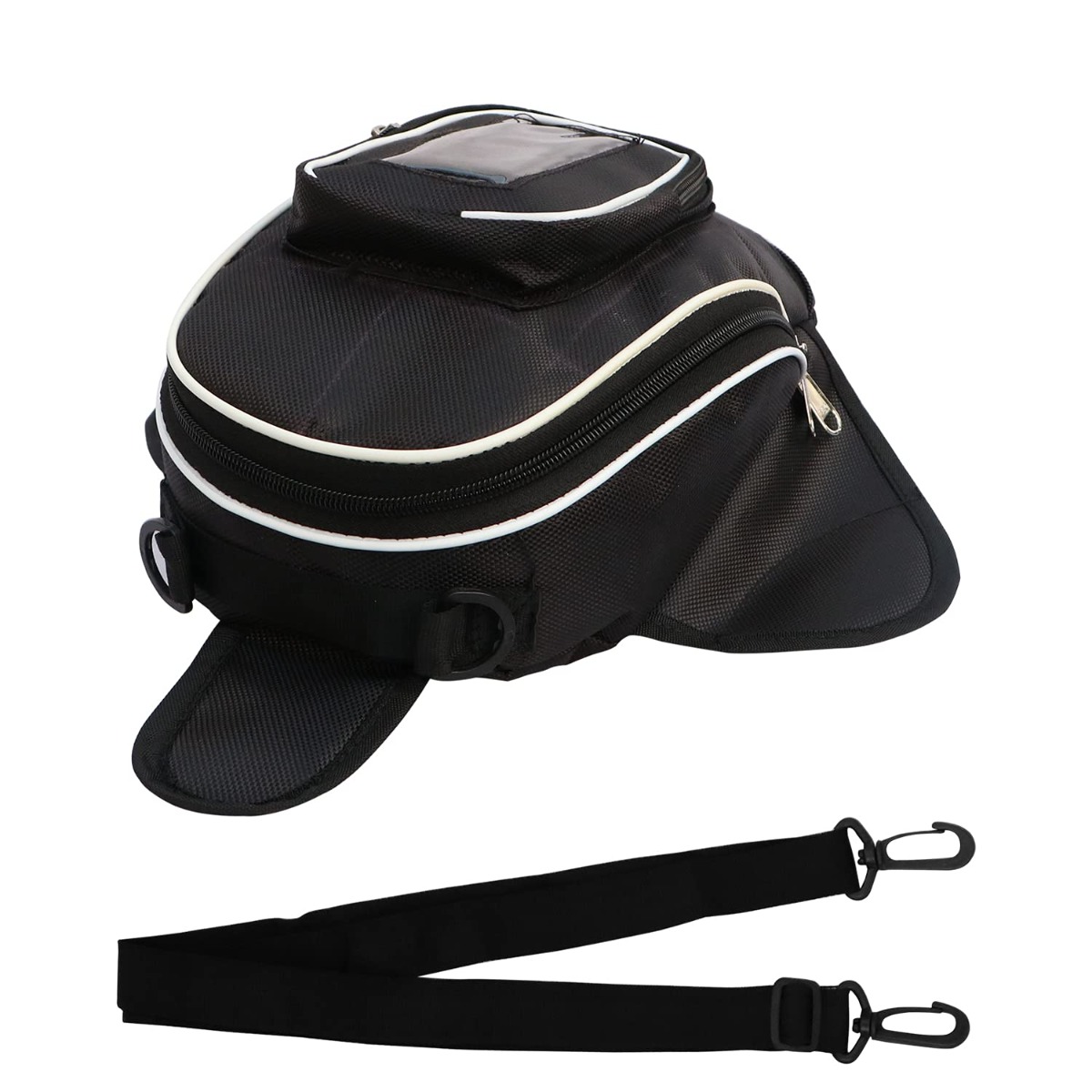 Allextreme EXFTB12 Magnetic Fuel Tank Bag with Night Reflectors & Rain Cover Multi-Pocket Storage Compartments Universal Fit Accessory for All Motorcycles Bike (Black)