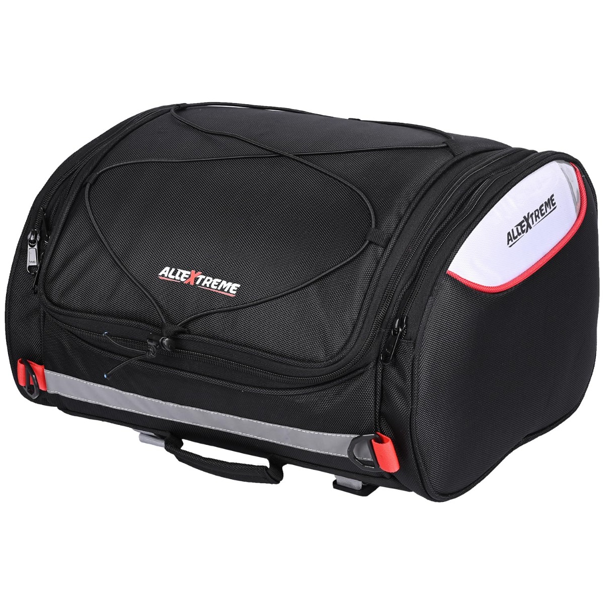 AllExtreme 35L Motorcycle Tail Bag Lightweight Multi-Pocket Biker Storage with 4 Point Mounting System YKK Pullers Zippers & Removable Strap for All Motorcycles (Pack of 1 Black)