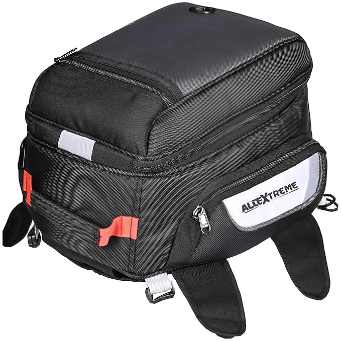 Allextreme Magnetic Tank Bag for Bike Durable Motorcycle Storage with Rain & Dust Cover, Strong Magnets, Straps & Multi-Pocket Design Universal Bag for Daily Riding & Travel (22L, Black)