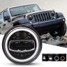 Allextreme EX7WH02 75W Full Ring Round White LED Headlight 7 Inch Hi/Low Beam Angel Eye Lamp Compatible with Bullet/Harley Davidson/Jeep Wrangler (White & Yellow, Pack of 2)