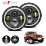 Allextreme 7 Inch Full Ring Round LED Headlight with Hi/Low Beam and Angel Eye Lamp for Harley Davidson Jeep Wrangler (Pack of 2)
