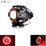 Allextreme U7 Led Fog Light Bike Driving Drl Fog Light Spotlight, High/Low Beam, Flashing-With Red Angel Eyes Light Ring (Pack Of 2),Red