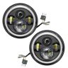 Allextreme EX7ITC2 7 Inch Full Ring Round White LED Headlight with Hi/Low Beam Tricolour Angel Eye Lamp Compatible with Bullet, Harley Davidson Jeep Wrangler (75W, Pack of 2)