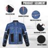AllExtreme Denim Bike Riding Jacket CE Level 2 Protector Racer Armour with Night Visibility Sticker Shoulder Back Elbow Protection Abrasion Resistance Motorcycle Biker Gear for Men (L, Blue)