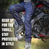 Allextreme Denim Bike Riding Pants with Heavy Duty XY Level 2 Certified HDEVA Knee and Hip Armor Rider Gear Jeans All Weather Protection for Riders Cycling Motorcycle Racing (Navy Blue, 38)
