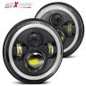 Allextreme EX7IFH2 7 Inch Round LED Headlight with Halo Angle Eyes & Hi/Low Beam Headlamp for Jeep Wrangler Harley Davidson (75W, 2 PCS)