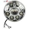 Allextreme EX9LHG1 7 Inch Round 9 LED White Headlight with High/Low DRL Fog Lamp for Motorcycle Bikes and Cars (45W, White & Red, 1 PC)