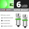 Allextreme EXBA9SG7 BA9S LED Parking Light Super Bright 6 SMD Interior Pilot License Plate Dome Indicator Lamp Bulb for Car Bike and Motorcycle (2W, Green, 2 PCS)