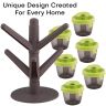 AllExtreme Tree Shaped Box Container with Silicone Lid Pop Up Spice Rack Stand Condiments Organiser Translucent Body 6 Pcs Set (Green)