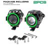 Allextreme EXGU7F2 U7 Led Fog Light Bike Driving Drl Fog Light Spotlight, High/Low Beam, Flashing-With Green Angel Eyes Light Ring (Pack Of 2),Green