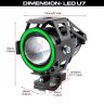 Allextreme EXGU7F2 U7 Led Fog Light Bike Driving Drl Fog Light Spotlight, High/Low Beam, Flashing-With Green Angel Eyes Light Ring (Pack Of 2),Green