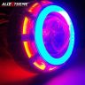 Allextreme EXPL2RB High Intensity Led Projector Lamp Dual Ring COB LED Headlight with Hi/Low Beam and Flasher Function for All Bikes (15W, Red & Blue)