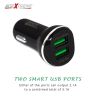 AllExtreme 3.1A Dual USB Port High Speed Travel Smart Car Charger for All Android and iPhone Devices (Black)
