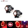 AllExtreme EXU7MR2 U7 Mini CREE LED Fog Light Work Lamp with Hi/Low, Flashing Beam and Red Angel Eye Ring for Cars and Motorcycles (12W, Red & White Light, 2 PCS)