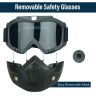 Allextreme Motorcycle Protective Goggles Anti Scratch Windproof UV Protective Visor Bike Dirt Face Shield with Soft Foam Padded Detachable Mask & Elastic Strap for Riding Cycling (Black, 1 Pc)