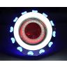 Allextreme EPLH07 High Intensity Led Projector Lamp Dual Heart Ring COB LED Headlight with Hi/Low Beam and Flasher Function for All Bikes (15W, Blue White & Red)