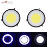 Allextreme EXRTI2P Round COB LED Switchback DRL Light 2.83" Diameter Side Turn Signal Super Bright Fog Lamp with Indicator for All Cars (20W, White Light, Blue, 2 PCS)