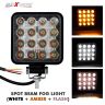Allextreme EX16WY02 16 LED Square Fog Light 4 Inch Waterproof Driving Spot Lamp for Car, Motorcycle (48W, White & Amber) (PACK - 2)