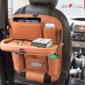Allextreme EXFTCOT2 Universal PU Leather Auto Car Seat Back Organizer with Foldable Dining Table Tray, Multipocket Storage Tablet, Bottle and Tissue Paper Holder (Tan, 2Pcs)