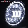 Allextreme 15 LED Round Headlight with Full Ring Tricolor DRL Angel Eyes & Hi/Low Beam Compatible with Royal Enfield, Jeep & Harley Davidson (Pack of 1)