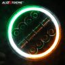 Allextreme 12 LED Round Headlight with Full Ring Tricolor DRL Angel Eyes & Hi/Low Beam Compatible with Royal Enfield, Jeep & Harley Davidson (Pack of 1)