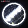 Allextreme 12 LED Round Headlight with Full Ring Tricolor DRL Angel Eyes & Hi/Low Beam Compatible with Royal Enfield, Jeep & Harley Davidson (Pack of 1)