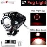 AllExtreme EXU7BR2 U7 CREE LED Fog Light Work Lamp with Hi/Low, Flashing Beam and Red Angel Eye Ring for Cars and Motorcycles (12W, Red & White Light, 2 PCS)