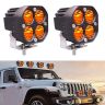Allextreme EX40YF2 4 LED Fog Light Super Bright Spot Flood Beam Driving Lamp for Motorcycle Cars Bikes & SUV (40W, Amber Light, 2 Pcs)