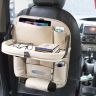 Allextreme EXFTCOA2 Universal PU Leather Auto Car Seat Back Organizer with Foldable Dining Table Tray, Multipocket Storage Tablet, Bottle and Tissue Paper Holder (Beige, 2Pcs)