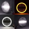 Allextreme EXHN7L1 7 Inch Round White LED Headlight with Hi/Low Beam Amber & White Angel Eye Lamp Compatible with Bullet, Harley Davidson Jeep Wrangler (75W, 1 Pc)