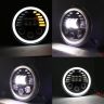 Allextreme EX7HNL2 7 Inch Round White LED Headlight with Hi/Low Beam Amber & White Angel Eye Lamp Compatible with Bullet, Harley Davidson Jeep Wrangler (75W, 2 Pcs)