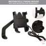 Allextreme EXMUH02 Mobile Phone Holder with USB Charger Waterproof Easy Adjustable Rear View Mirror Mount Solid Metal Cradle Stand Suitable for Bike & Mobile Phones 3.5" to 7.0" (Black)