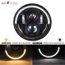 Allextreme 7-Inch Round H4 H13 LED Halogen Headlight with DRL High/Low Beam Turn Signal Angel Eyes for Jeep Wrangler Motorcycles & Cars (Pack of 2, Amber/White)