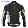 Allextreme TURBO Bike Riding Jacket Mesh Fabric Racer Motorcycle with Back Elbows Shoulders Protection and All Season Night Visibility Sticker for Men (M, Blue & Neon Green)