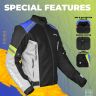 Allextreme TURBO Bike Riding Jacket Mesh Fabric Racer Motorcycle with Back Elbows Shoulders Protection and All Season Night Visibility Sticker for Men (M, Blue & Neon Green)