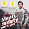 Allextreme BAZOOKA Bike Riding Jacket Mesh Fabric Racer Motorcycle with Back Elbows Shoulders Protection and All Season Night Visibility Sticker for Men (M, Grey/Red)