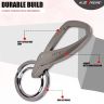 Allextreme ZB-197 Metal Twisted Design Belt Hook Locking Keychain Heavy Duty Keyring with 2 rings for Car Bike (Pack of 1, Grey)