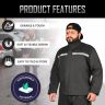 Allextreme Riding Jacket Rain Suit Cover with Pant PU Coated Polyester Fabric Waterproof Biker Rainwear with Full Sleeves for Men's Rider Protection Raincoat (5XL, Black/Grey)