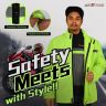 Allextreme Riding Jacket Rain Cover PU Coated Polyester Fabric Waterproof Biker Rainwear with Full Sleeves for Men's Rider Protection Raincoat (S, Neon Green)