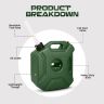 Allextreme 5L Jerry Can 1.3 Gallon Temperature Resistant UTV Gas Cans with Spout System and Lock Antistatic Portable Fuel Container for Bike ATV Car (Green, Pack of 1)