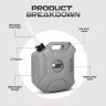 Allextreme 5L Jerry Can 1.3 Gallon Temperature Resistant UTV Gas Cans with Spout System and Lock Antistatic Portable Fuel Container for Bike ATV Car (Silver, Pack of 1)