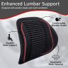 Allextreme Mesh Ventilation Car Back Rest with Wooden Bead and Elastic Belt Lumbar Support Front Rear Breathable Comfort Universal Cushion Pad for Driving Home Office Chair (Red & Black)