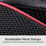 Allextreme Mesh Ventilation Car Back Rest with Wooden Bead and Elastic Belt Lumbar Support Front Rear Breathable Comfort Universal Cushion Pad for Driving Home Office Chair (Red & Black)